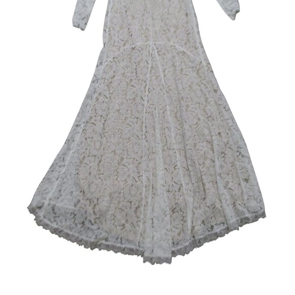 LULU'S White Stretch Lace Maxi Dress Size S-M Off Shoulder Long Sleeve Wedding - Picture 7 of 14